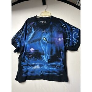 Vintage Rare 2001 Liquid Blue Native American Wolf Moon All Over Print Size XXL